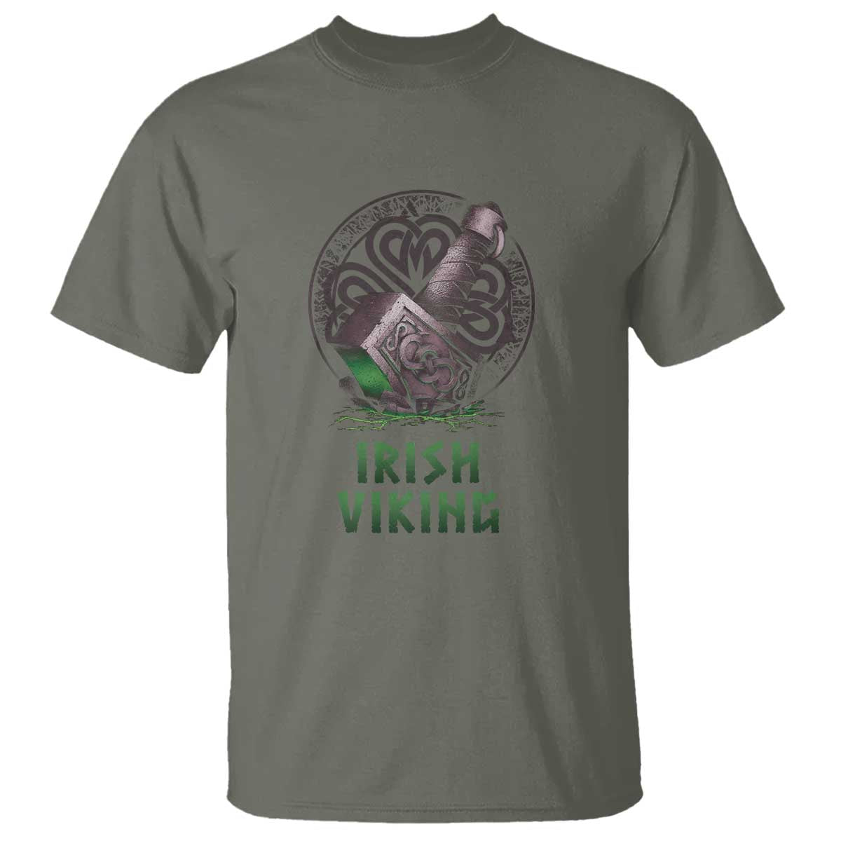 Irish Viking T Shirt Celtic Thor Mjolnir TS09 Military Green Print Your Wear