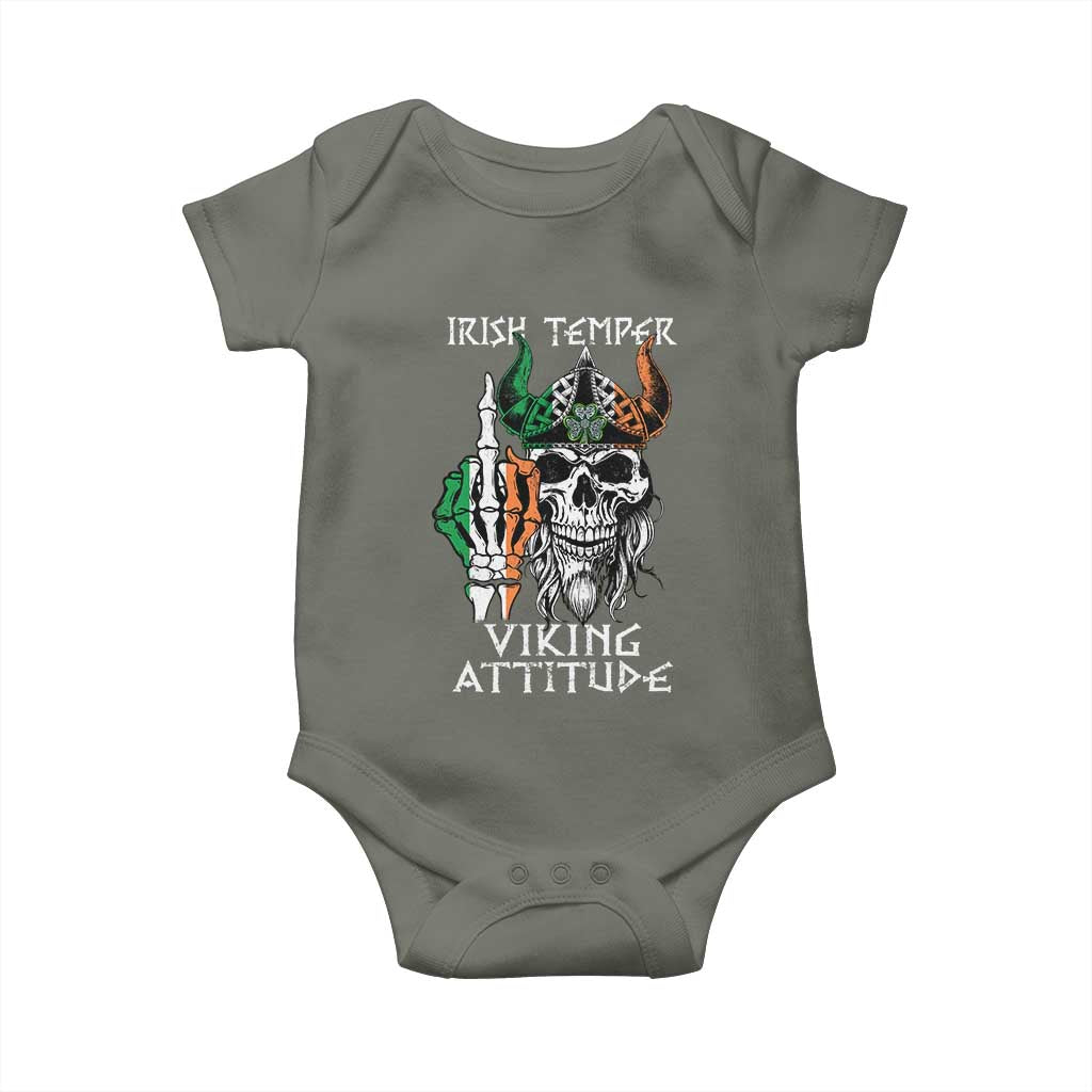 Funny Irish Viking Baby Onesie Irish Temper Viking Attitude TS09 Military Green Print Your Wear