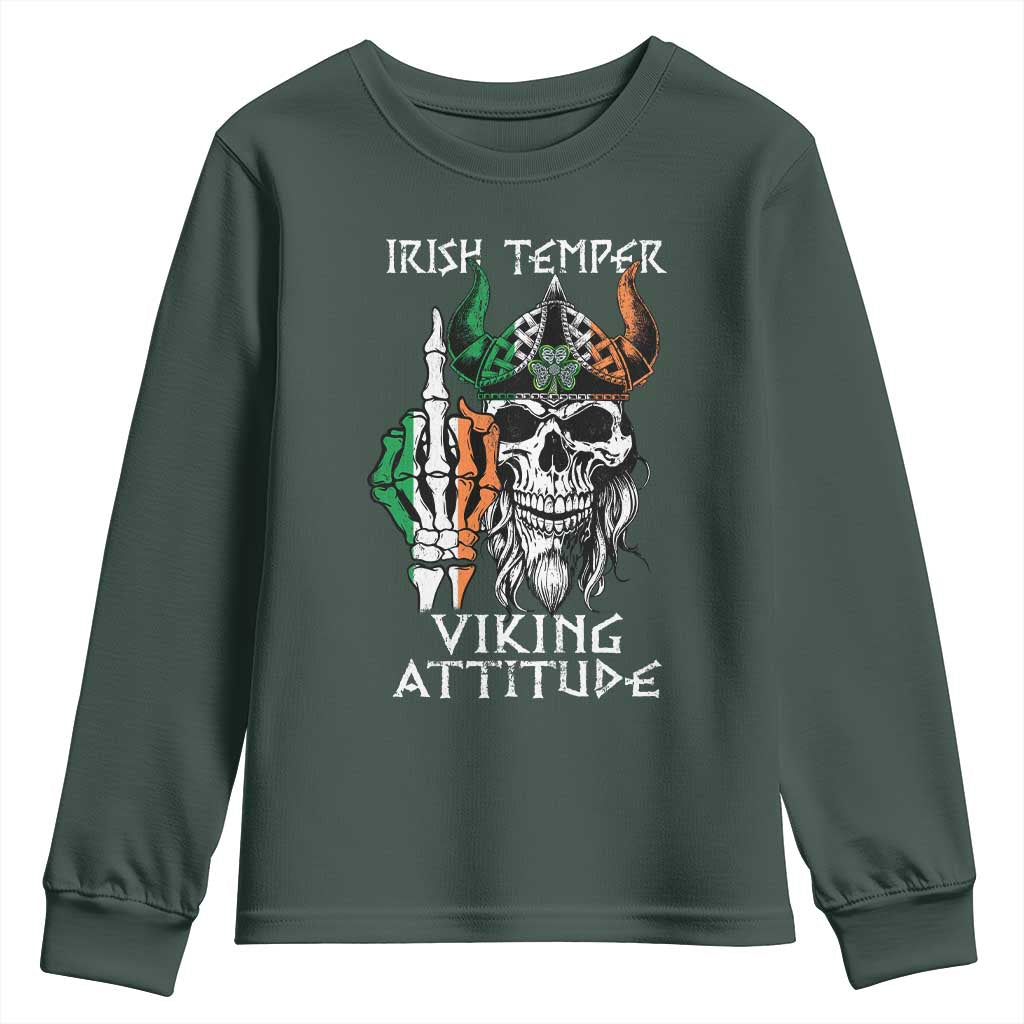 Funny Irish Viking Youth Sweatshirt Irish Temper Viking Attitude TS09 Dark Forest Green Print Your Wear