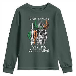 Funny Irish Viking Youth Sweatshirt Irish Temper Viking Attitude TS09 Dark Forest Green Print Your Wear