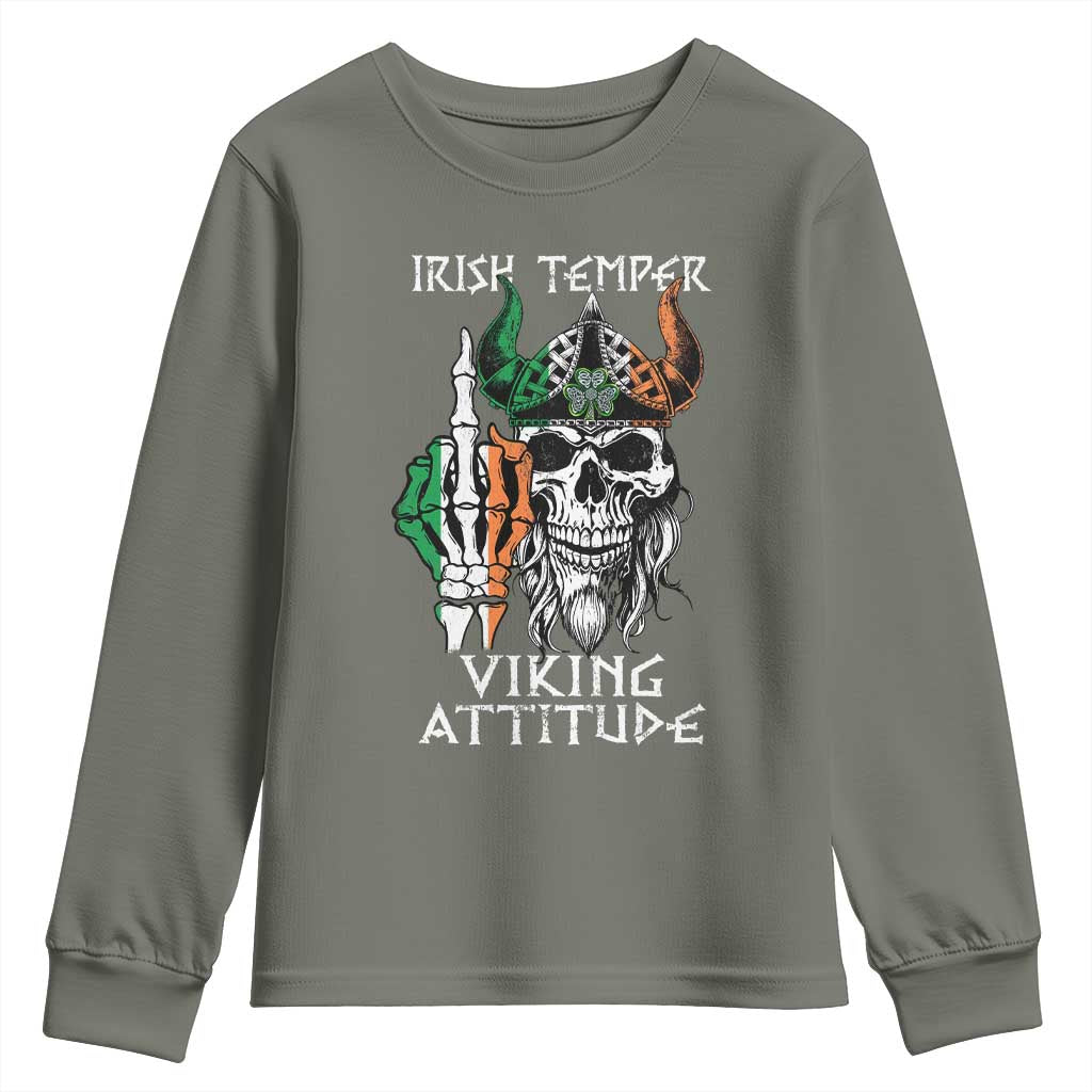 Funny Irish Viking Youth Sweatshirt Irish Temper Viking Attitude TS09 Military Green Print Your Wear