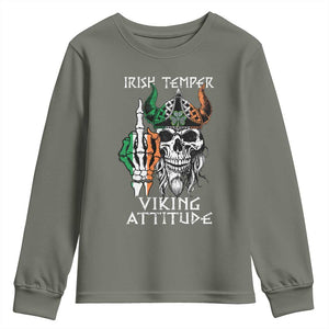 Funny Irish Viking Youth Sweatshirt Irish Temper Viking Attitude TS09 Military Green Print Your Wear