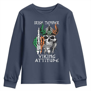 Funny Irish Viking Youth Sweatshirt Irish Temper Viking Attitude TS09 Navy Print Your Wear