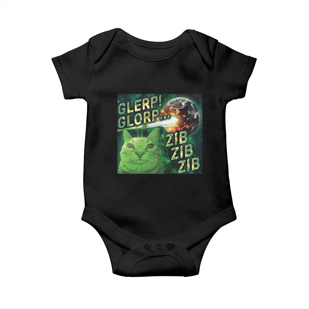 Funny Alien Cat Meme Baby Onesie Glerp Glorp Zib Zib TS09 Black Print Your Wear