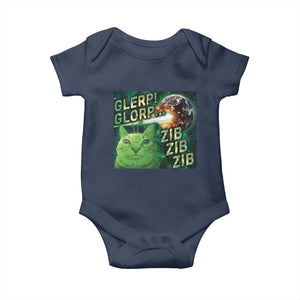 Funny Alien Cat Meme Baby Onesie Glerp Glorp Zib Zib TS09 Navy Print Your Wear