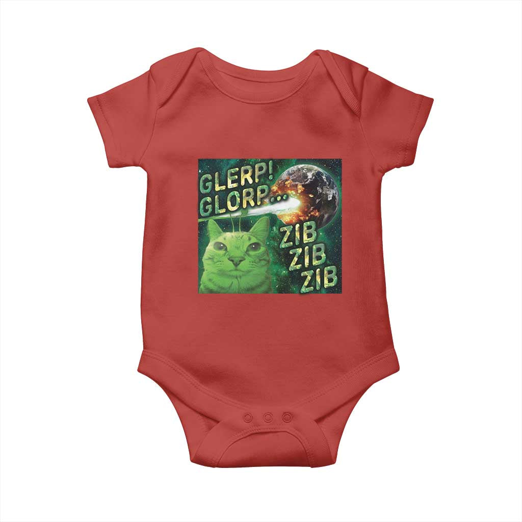 Funny Alien Cat Meme Baby Onesie Glerp Glorp Zib Zib TS09 Red Print Your Wear