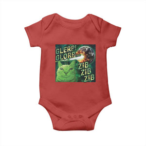 Funny Alien Cat Meme Baby Onesie Glerp Glorp Zib Zib TS09 Red Print Your Wear