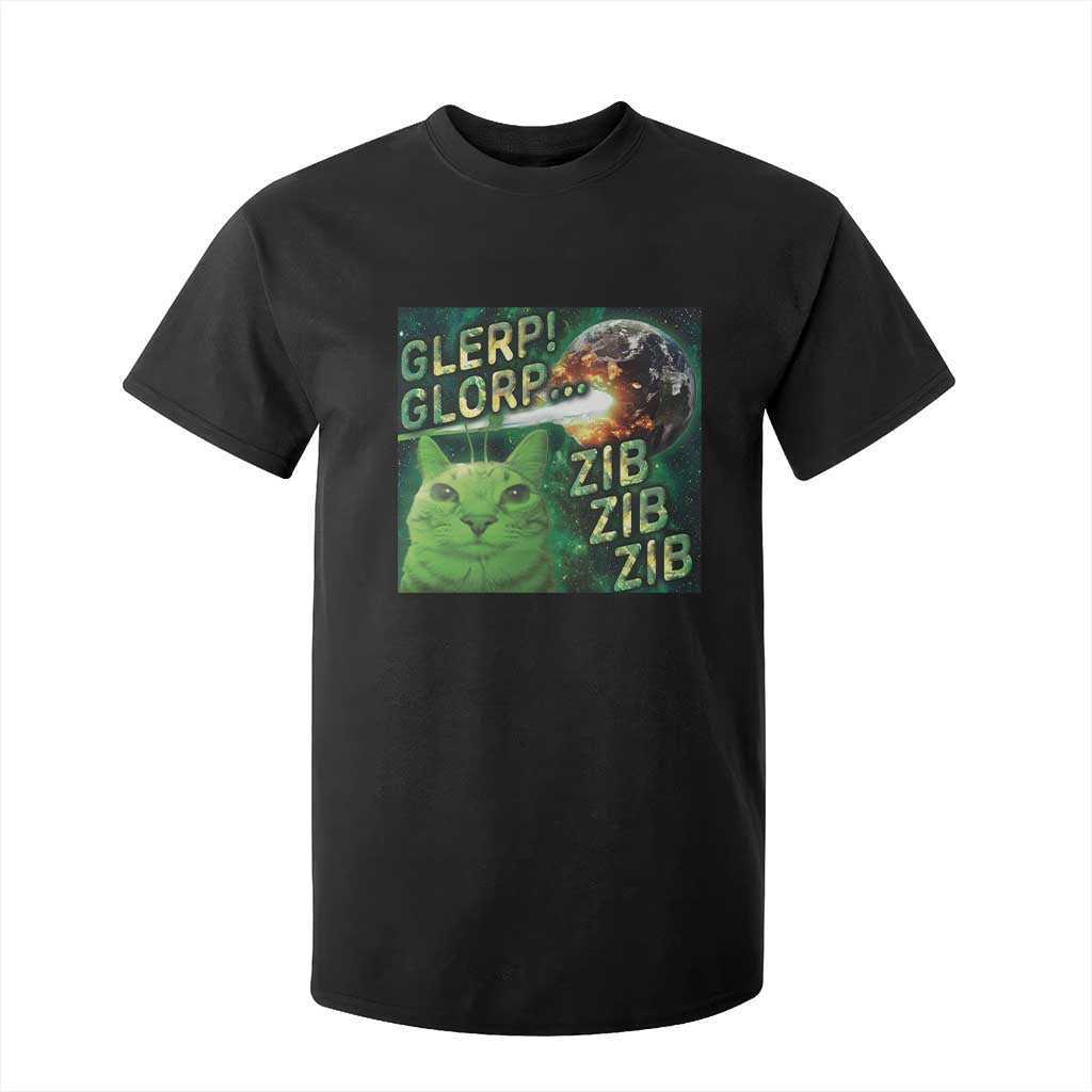 Funny Alien Cat Meme T Shirt For Kid Glerp Glorp Zib Zib TS09 Black Print Your Wear