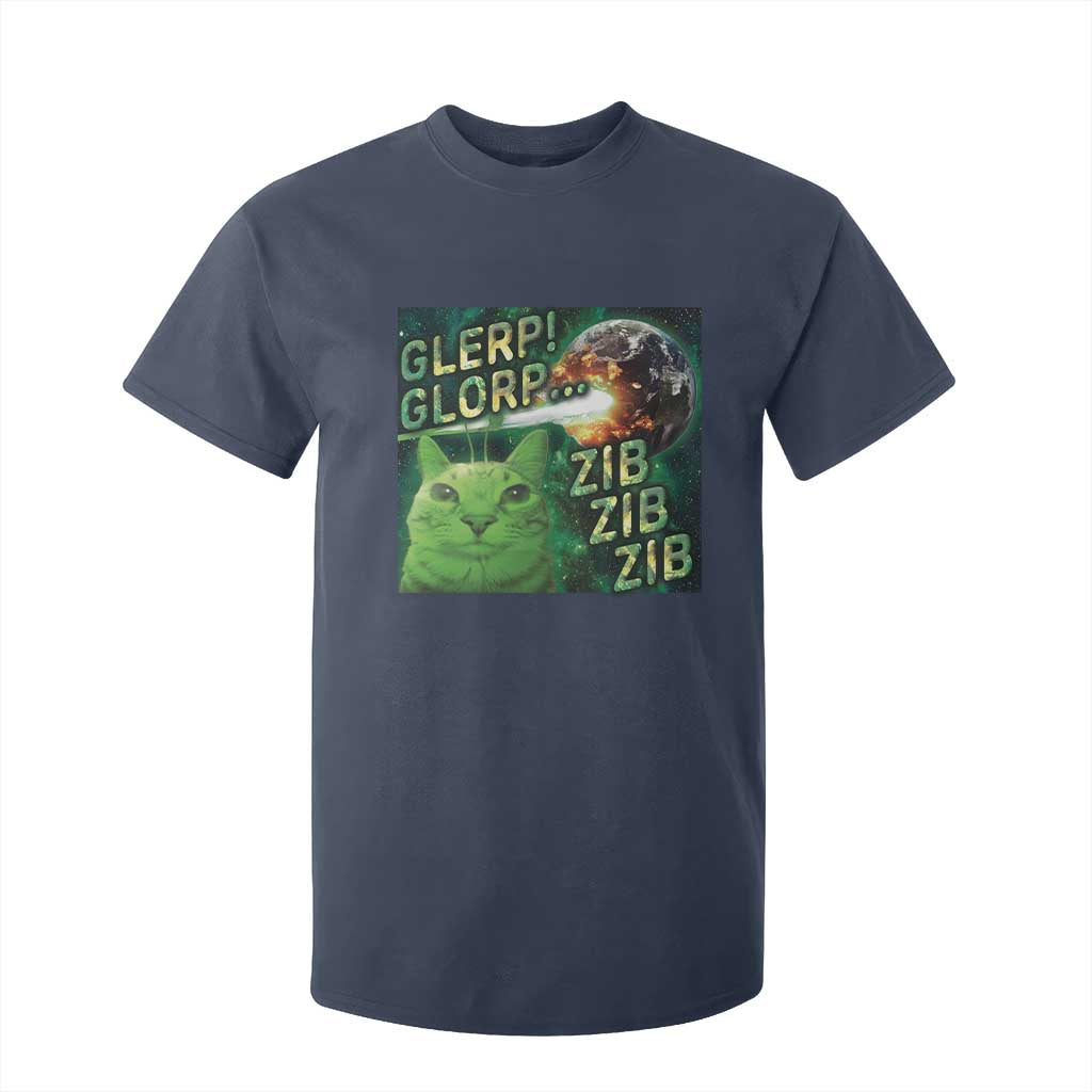 Funny Alien Cat Meme T Shirt For Kid Glerp Glorp Zib Zib TS09 Navy Print Your Wear