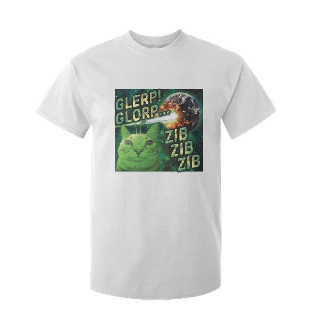 Funny Alien Cat Meme T Shirt For Kid Glerp Glorp Zib Zib TS09 White Print Your Wear