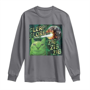 Funny Alien Cat Meme Long Sleeve Shirt Glerp Glorp Zib Zib TS09 Charcoal Print Your Wear