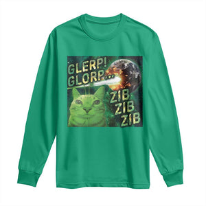 Funny Alien Cat Meme Long Sleeve Shirt Glerp Glorp Zib Zib TS09 Irish Green Print Your Wear