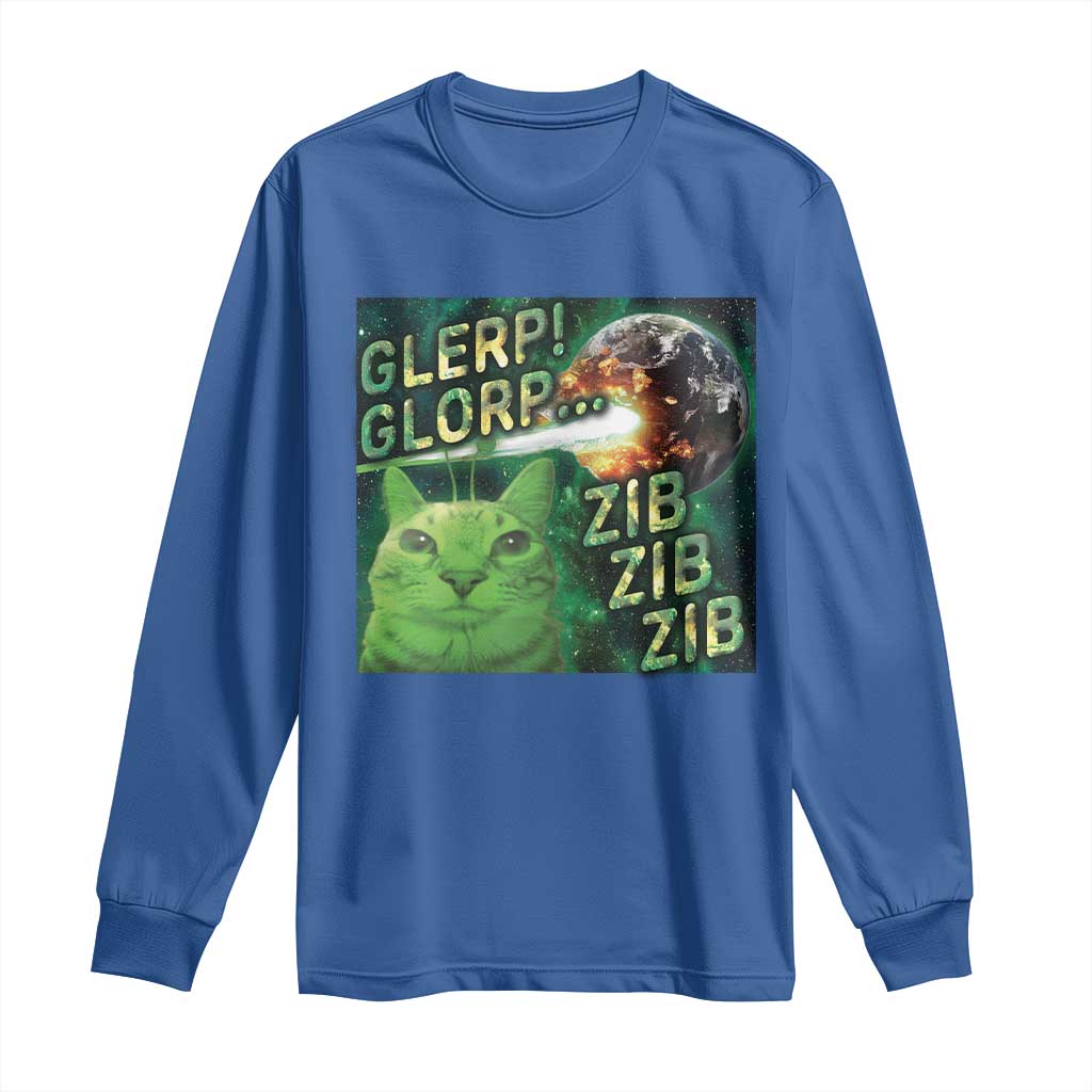 Funny Alien Cat Meme Long Sleeve Shirt Glerp Glorp Zib Zib TS09 Royal Blue Print Your Wear