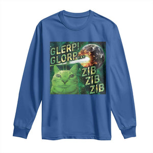 Funny Alien Cat Meme Long Sleeve Shirt Glerp Glorp Zib Zib TS09 Royal Blue Print Your Wear