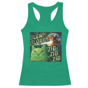 Funny Alien Cat Meme Racerback Tank Top Glerp Glorp Zib Zib TS09 Irish Green Print Your Wear