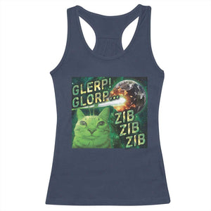 Funny Alien Cat Meme Racerback Tank Top Glerp Glorp Zib Zib TS09 Navy Print Your Wear