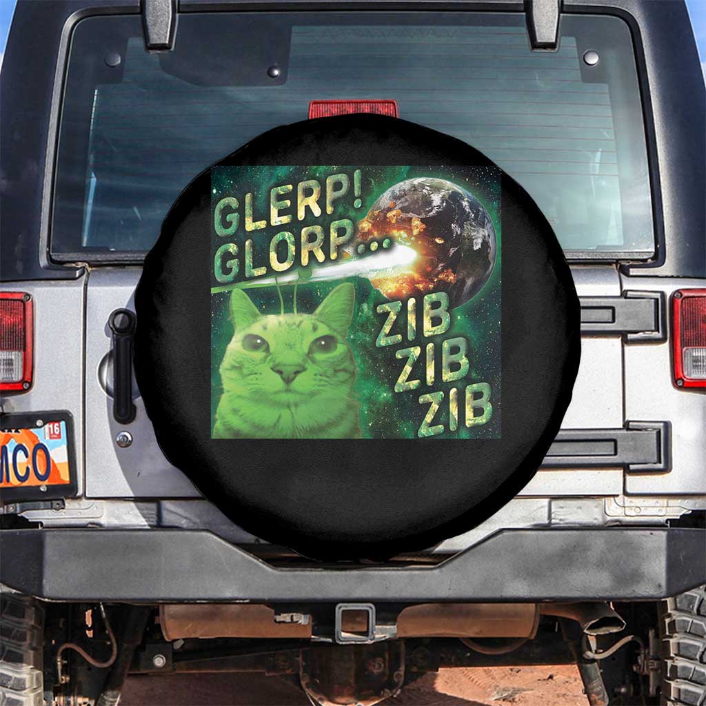 Funny Alien Cat Meme Spare Tire Cover Glerp Glorp Zib Zib TS09 No hole Black Print Your Wear