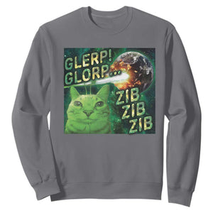 Funny Alien Cat Meme Sweatshirt Glerp Glorp Zib Zib TS09 Charcoal Print Your Wear