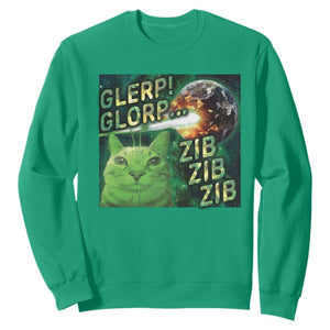 Funny Alien Cat Meme Sweatshirt Glerp Glorp Zib Zib TS09 Irish Green Print Your Wear