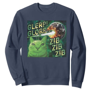 Funny Alien Cat Meme Sweatshirt Glerp Glorp Zib Zib TS09 Navy Print Your Wear