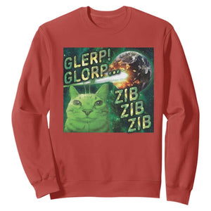 Funny Alien Cat Meme Sweatshirt Glerp Glorp Zib Zib TS09 Red Print Your Wear