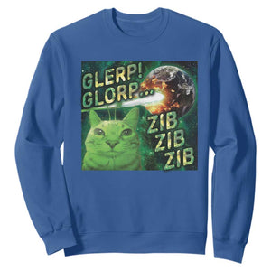 Funny Alien Cat Meme Sweatshirt Glerp Glorp Zib Zib TS09 Royal Blue Print Your Wear