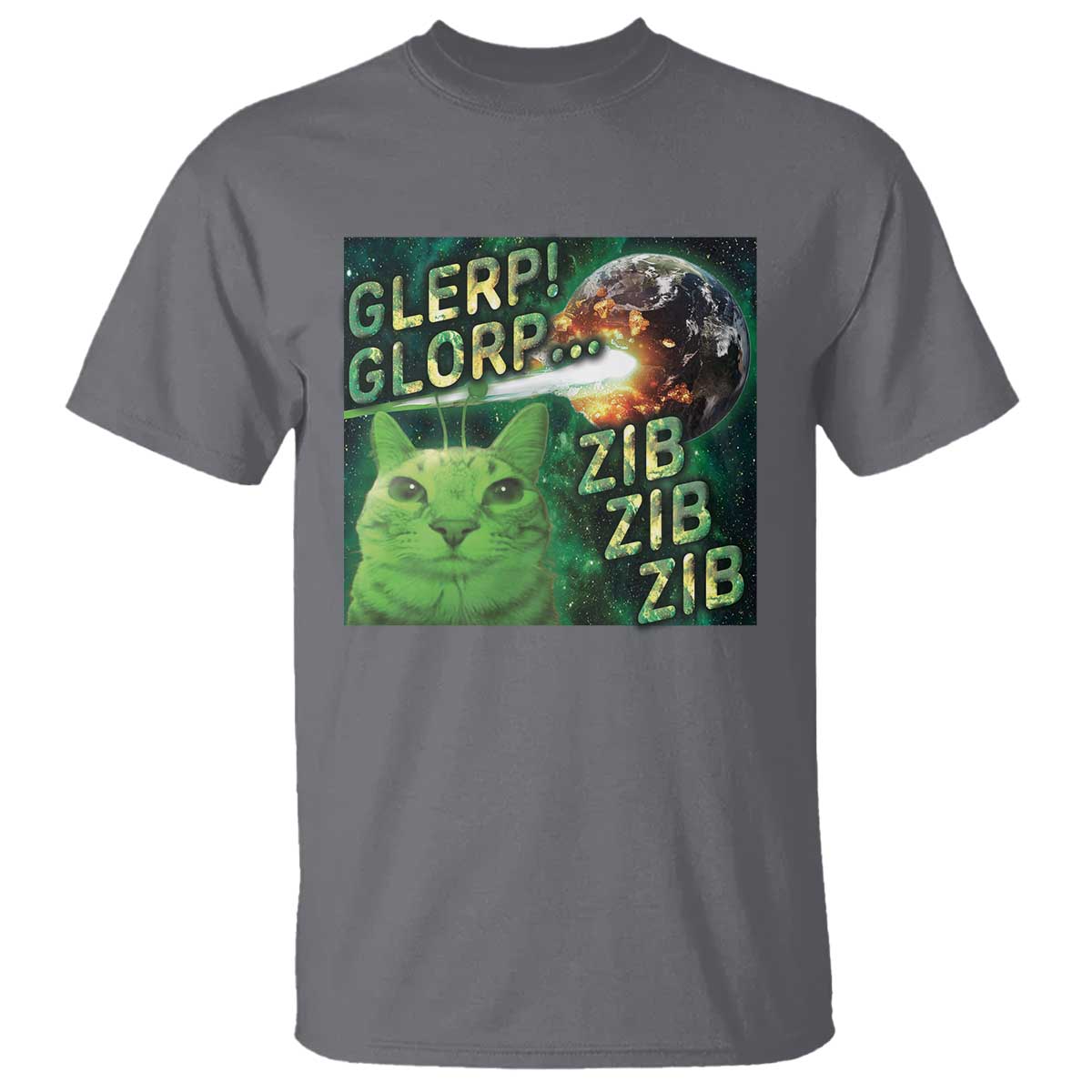 Funny Alien Cat Meme T Shirt Glerp Glorp Zib Zib TS09 Charcoal Print Your Wear
