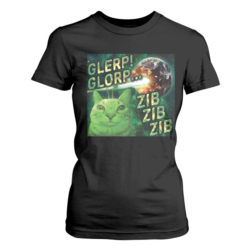 Funny Alien Cat Meme T Shirt For Women Glerp Glorp Zib Zib TS09 Black Print Your Wear