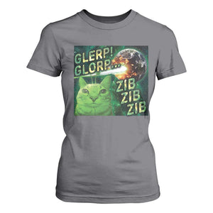 Funny Alien Cat Meme T Shirt For Women Glerp Glorp Zib Zib TS09 Charcoal Print Your Wear
