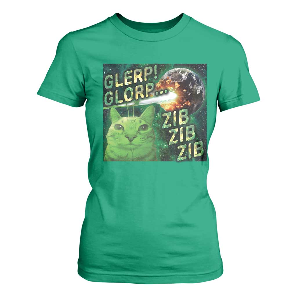 Funny Alien Cat Meme T Shirt For Women Glerp Glorp Zib Zib TS09 Irish Green Print Your Wear