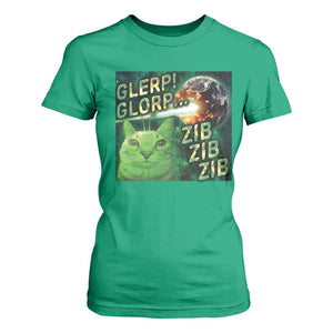 Funny Alien Cat Meme T Shirt For Women Glerp Glorp Zib Zib TS09 Irish Green Print Your Wear