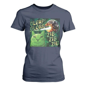 Funny Alien Cat Meme T Shirt For Women Glerp Glorp Zib Zib TS09 Navy Print Your Wear