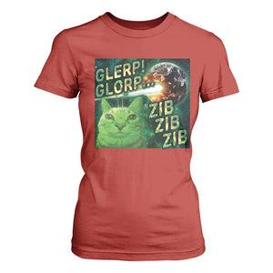 Funny Alien Cat Meme T Shirt For Women Glerp Glorp Zib Zib TS09 Red Print Your Wear