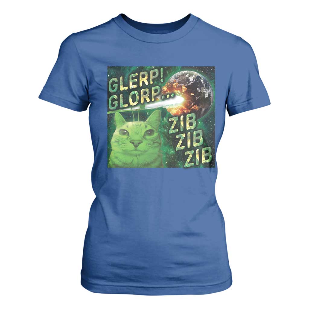 Funny Alien Cat Meme T Shirt For Women Glerp Glorp Zib Zib TS09 Royal Blue Print Your Wear