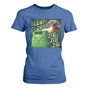 Funny Alien Cat Meme T Shirt For Women Glerp Glorp Zib Zib TS09 Royal Blue Print Your Wear