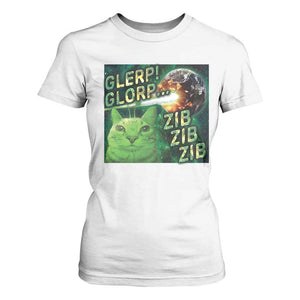 Funny Alien Cat Meme T Shirt For Women Glerp Glorp Zib Zib TS09 White Print Your Wear