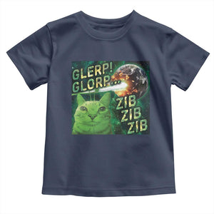 Funny Alien Cat Meme Toddler T Shirt Glerp Glorp Zib Zib TS09 Navy Print Your Wear