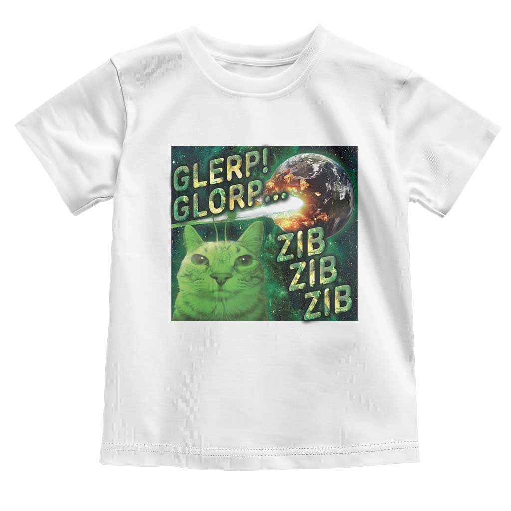 Funny Alien Cat Meme Toddler T Shirt Glerp Glorp Zib Zib TS09 White Print Your Wear
