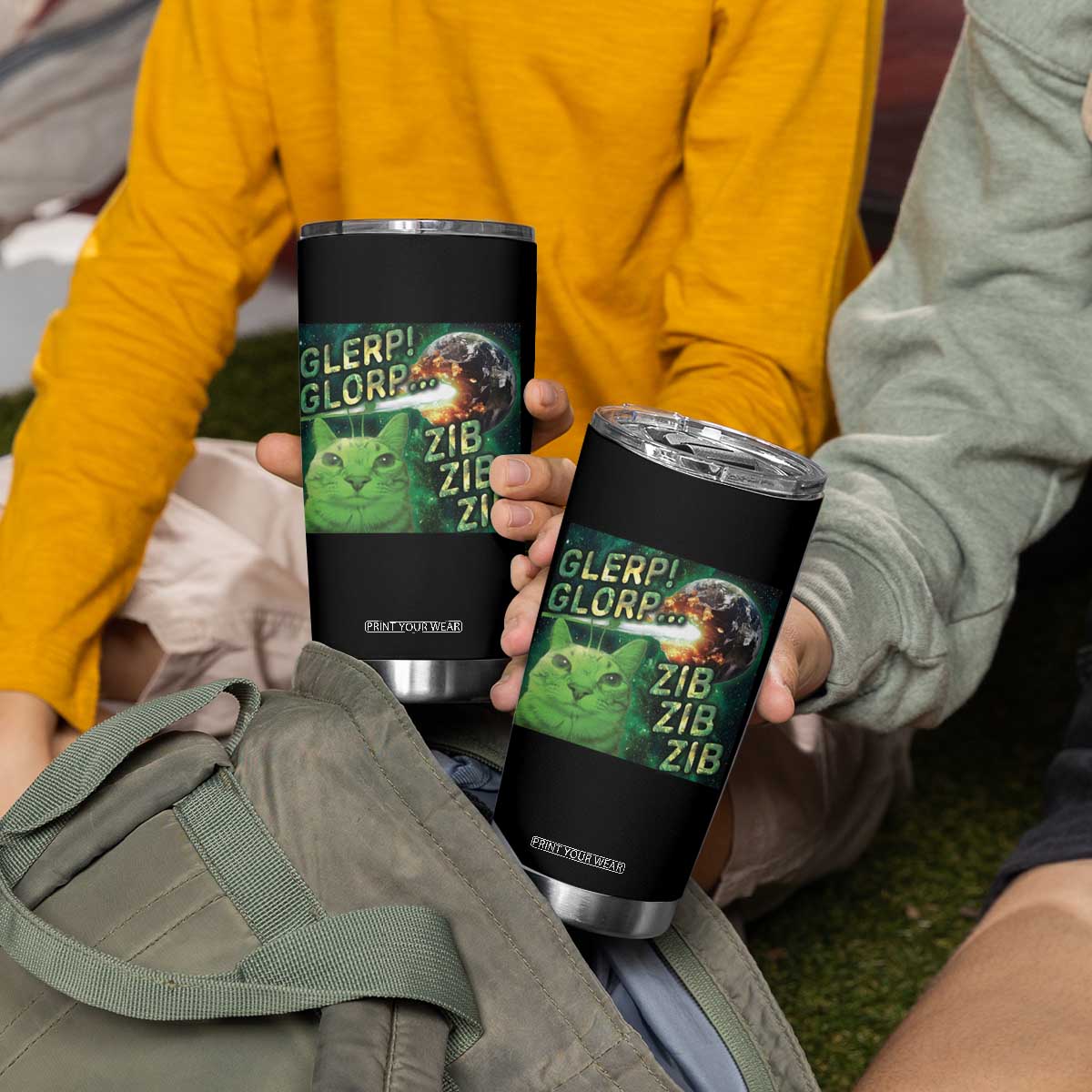 Funny Alien Cat Meme Tumbler Cup Glerp Glorp Zib Zib TS09 Print Your Wear