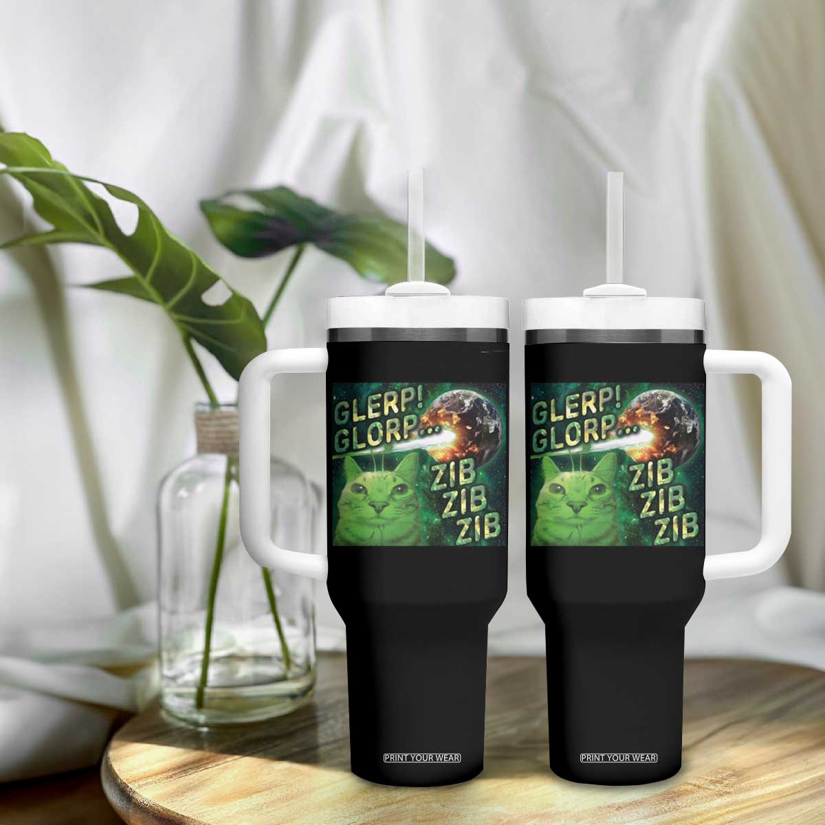 Funny Alien Cat Meme Tumbler With Handle Glerp Glorp Zib Zib TS09 Print Your Wear