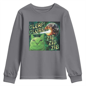 Funny Alien Cat Meme Youth Sweatshirt Glerp Glorp Zib Zib TS09 Charcoal Print Your Wear