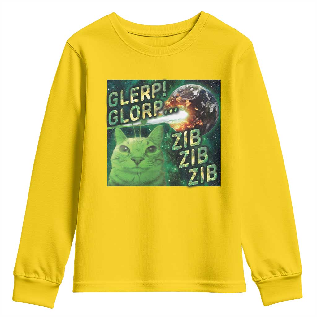 Funny Alien Cat Meme Youth Sweatshirt Glerp Glorp Zib Zib TS09 Daisy Print Your Wear