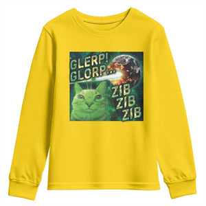 Funny Alien Cat Meme Youth Sweatshirt Glerp Glorp Zib Zib TS09 Daisy Print Your Wear
