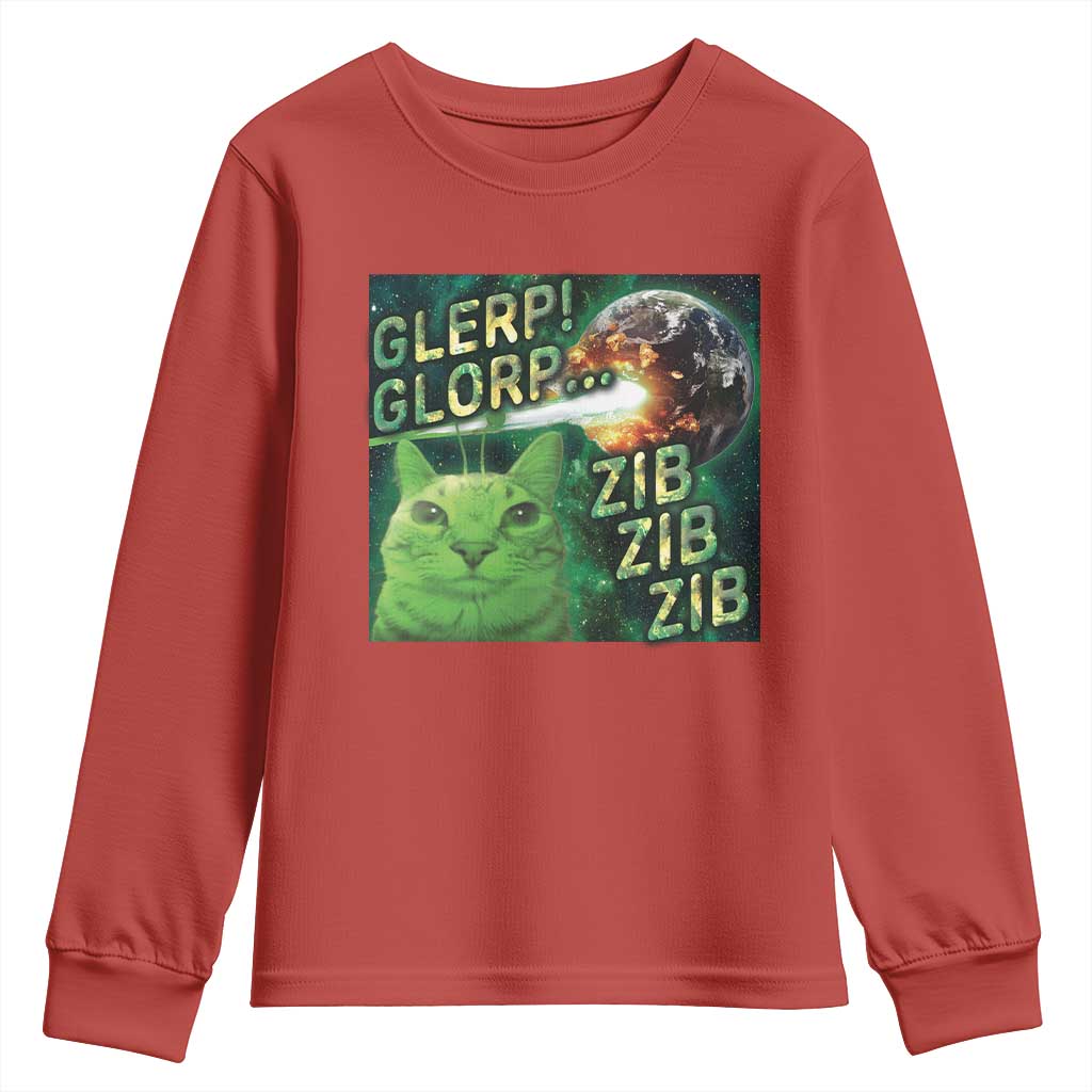 Funny Alien Cat Meme Youth Sweatshirt Glerp Glorp Zib Zib TS09 Red Print Your Wear