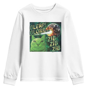 Funny Alien Cat Meme Youth Sweatshirt Glerp Glorp Zib Zib TS09 White Print Your Wear
