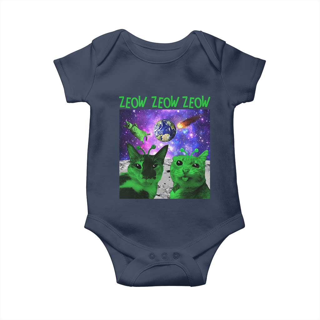 Funny Alien Cat Meme Baby Onesie Green Cats ZEOW ZEOW TS09 Navy Print Your Wear