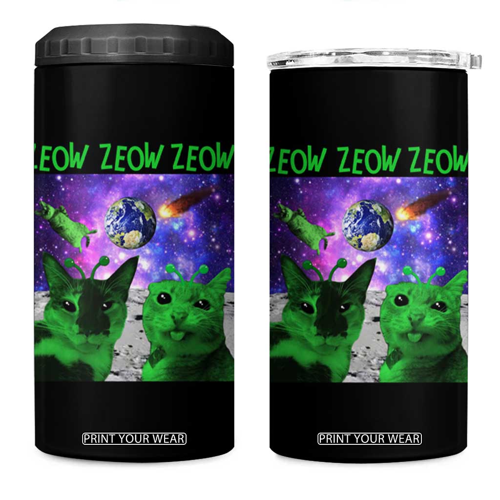Funny Alien Cat Meme 4 in 1 Can Cooler Tumbler Green Cats ZEOW ZEOW TS09 One Size: 16 oz Black Print Your Wear