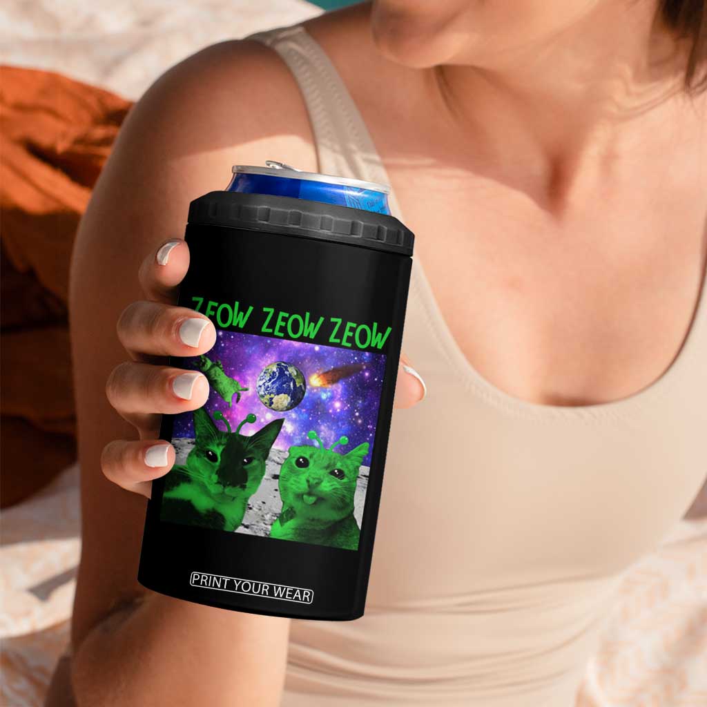 Funny Alien Cat Meme 4 in 1 Can Cooler Tumbler Green Cats ZEOW ZEOW TS09 Print Your Wear