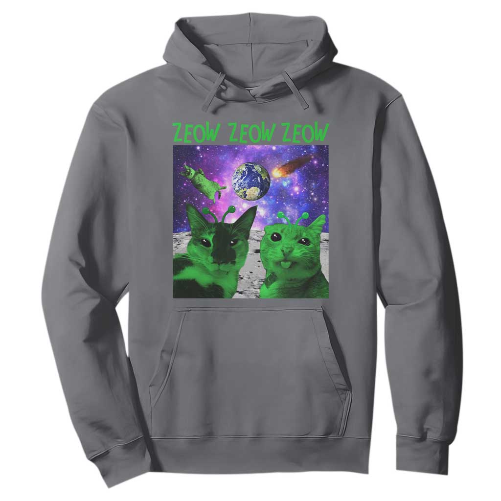 Funny Alien Cat Meme Hoodie Green Cats ZEOW ZEOW TS09 Charcoal Print Your Wear
