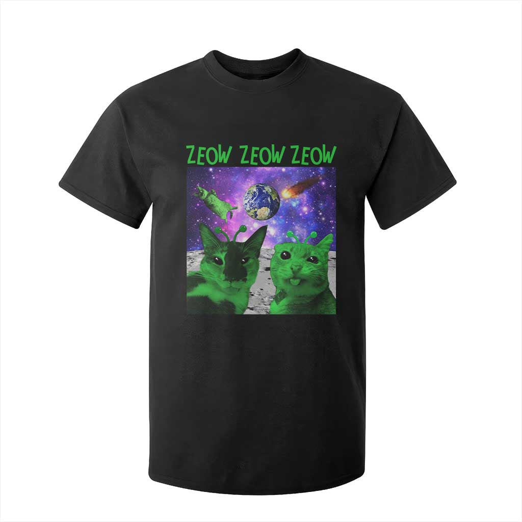 Funny Alien Cat Meme T Shirt For Kid Green Cats ZEOW ZEOW TS09 Black Print Your Wear